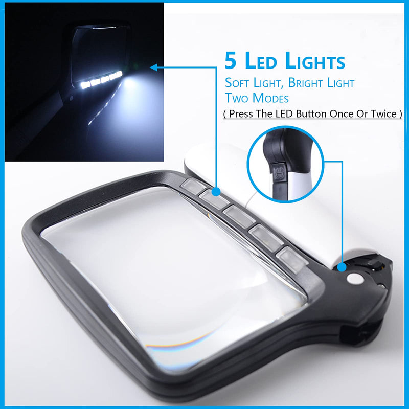 Folded Magnifying Glass with Light, 3X Handheld Large Magnifying Glass LED Lighted Magnifier for Seniors Reading, Soldering, Inspection,Jewelry, Exploring (Folding Handle) Folding Handle