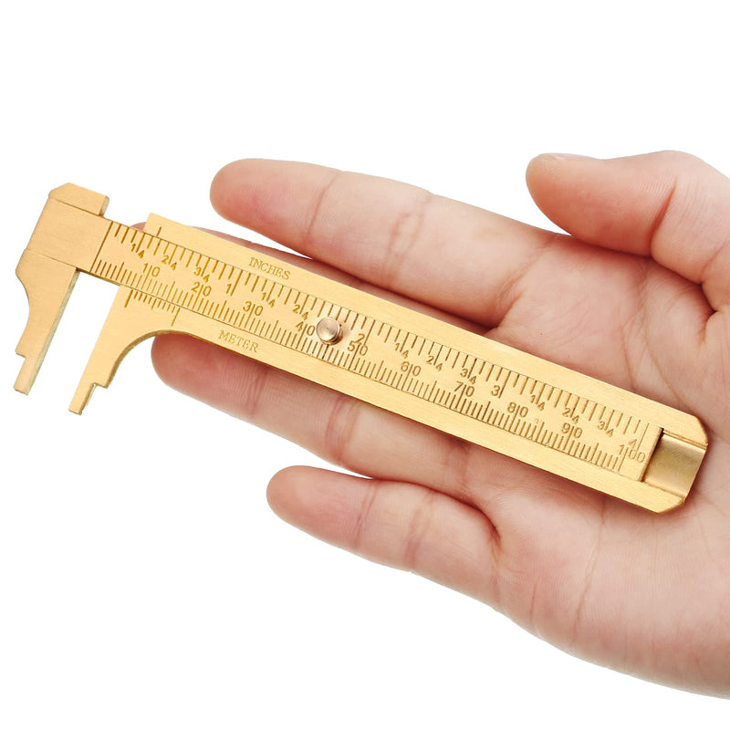2 Pieces 4 Inch Brass Vernier Caliper Pocket Caliper Handy Caliper Measuring Tool Double Scale Sliding Gauge Mini Metal Pocket Ruler for Bead Wire Jewels Rings Measurement