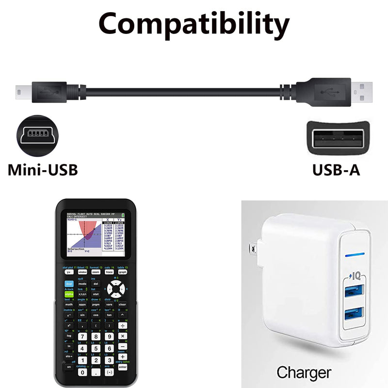 Replacement Mini USB Charger Cord Compatible with Texas-Instruments TI-84 Plus CE Graphing, TI-84 Plus/C Silver Edition, TI 89 Titanium, TI-Nspire CX/CX CAS Calculators (3.3FT) 3.3FT