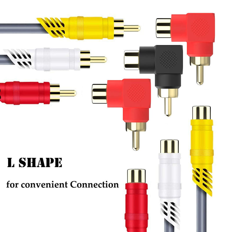 RCA Male to RCA Female Adapter Right Angle Connector Plug M/F 90 Degree Elbow Gold-Plated (5 Black + 5 Red) (10 Pack)