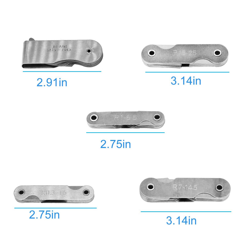 5Pcs Stainless Steel Radius Gauge, Portable Concave Convex External Internal Arc Measuring Tool Radius Fillet Gauge Set R0.3-1.5/ R1-6.5/ R7-14.5/ R15-25/ R25-50