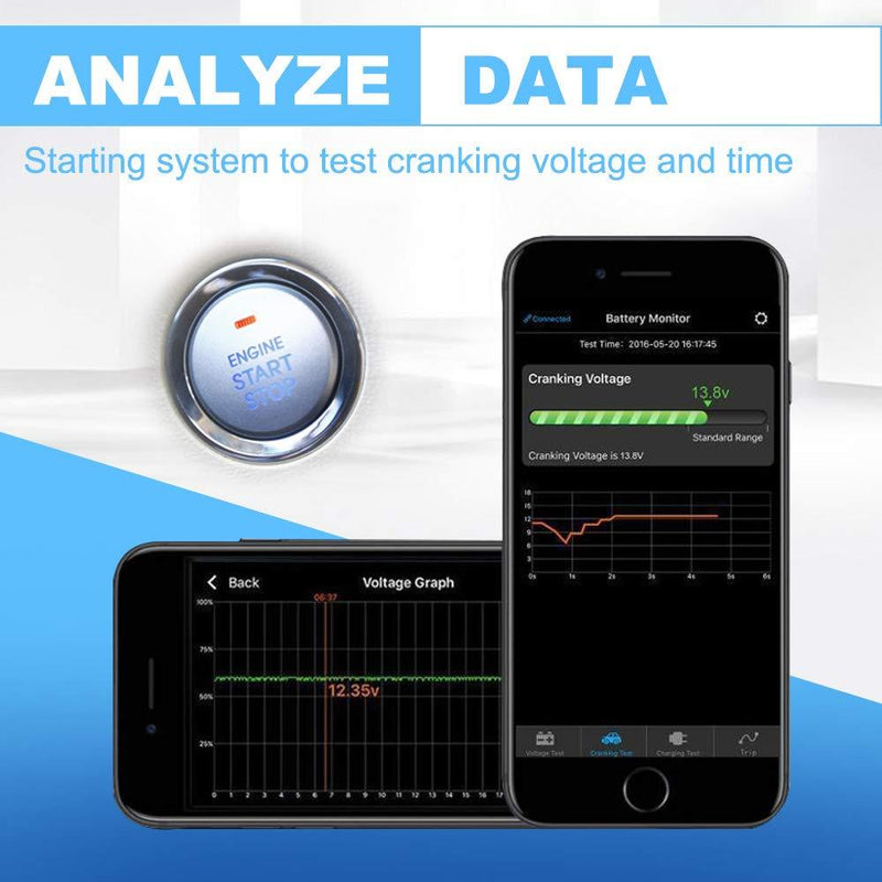 Battery Monitor BM2 BM3 Bluetooth 4.0 Wireless Battery Tester 12V Automotive Battery Load Tester,Automotive Charging and Cranking System Monitor Digital Battery Analyzer for Android & IOS Bluetooth Battery Monitor