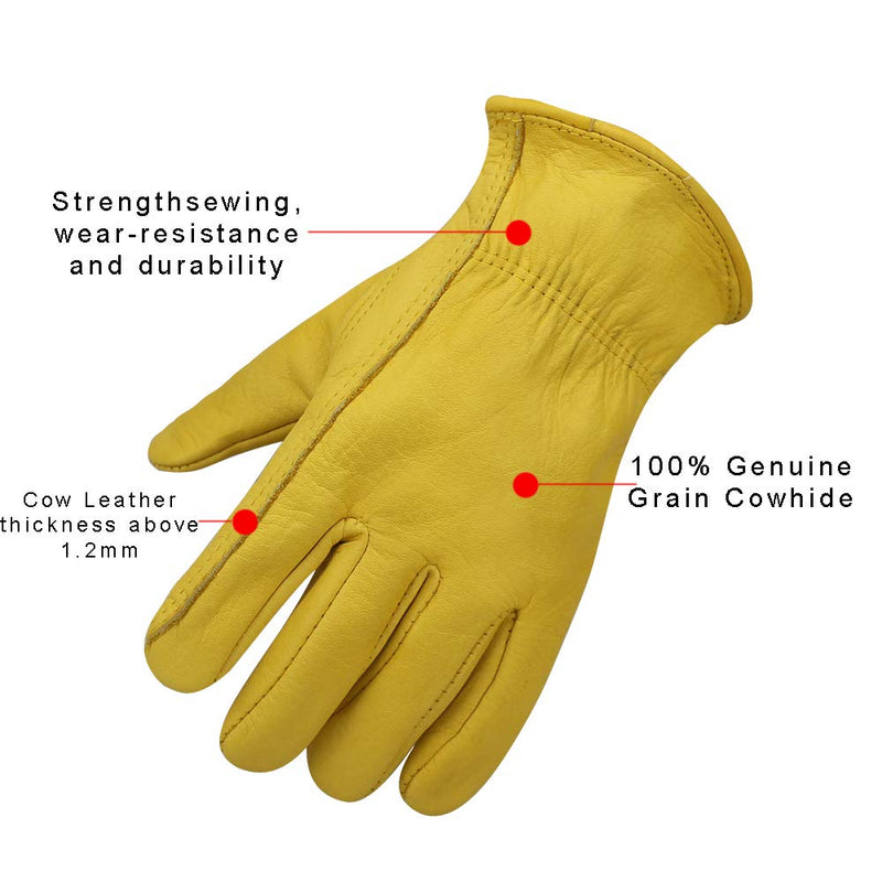 Cowhide Leather Shooting Gloves for industrial production/Riding/Driving/Gardening/Farm Hunting Gloves - Extremely Soft and Sweat-absorbent - Perfect Fit for Men & Women (Large) Large (Pack of 1) Cowhide