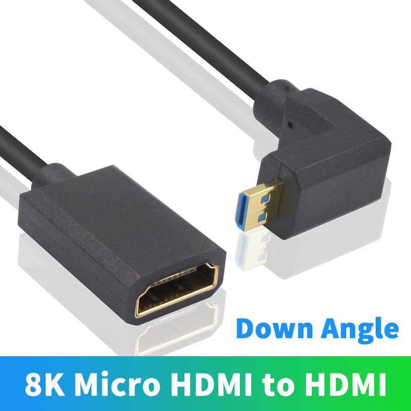 Duttek 90 Degree HDMI to Micro HDMI Cable 8K, Short Extreme Thin Down Angled Micro HDMI Male to HDMI Female Extension Cable Supports 48Gbps 8K Ultra HD Video ect.1FT/30cm Down angled male to female