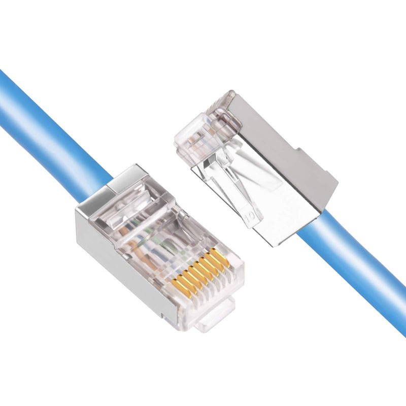 Shielded Cat6 RJ45 Connectors - iGreely 50-Pack Gold Plated RJ45 Cat6/Cat5E/Cat5 8P8C 50 Micron 50u 3 Prong FTP STP Ethernet Cable Crimp Modular Plug