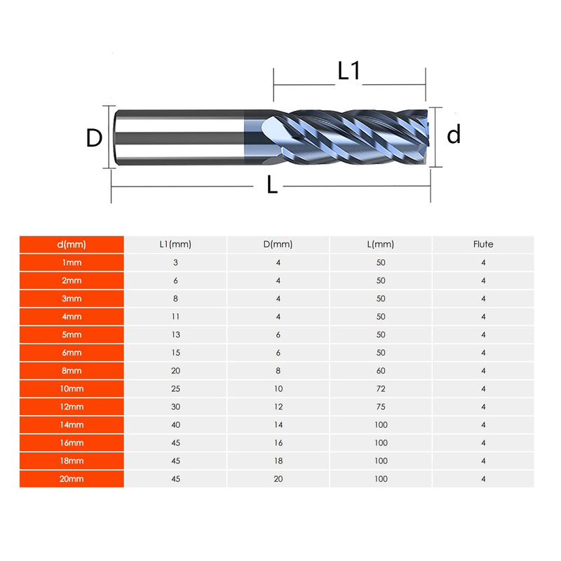 CREEYA 2 pieces carbide end mill 8 mm, 4 teeth/4 cutting edges, AlTiN black coating CNC milling cutter, solid carbide milling cutter 8 mm for metal, wood, acrylic, plastic (8 mm) 8 mm-2 pieces