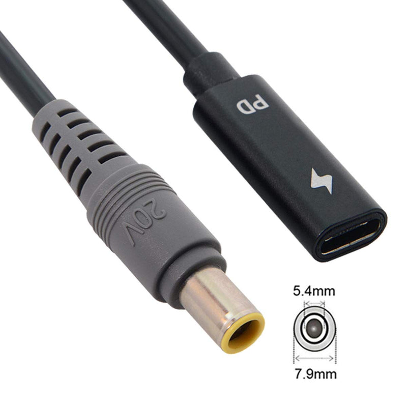 JSER Xiwai Type C USB-C Female Input to DC Power PD Charge Cable fit for Laptop 18-20V (7.9x5.4mm for HP) Black 7.9x5.4mm