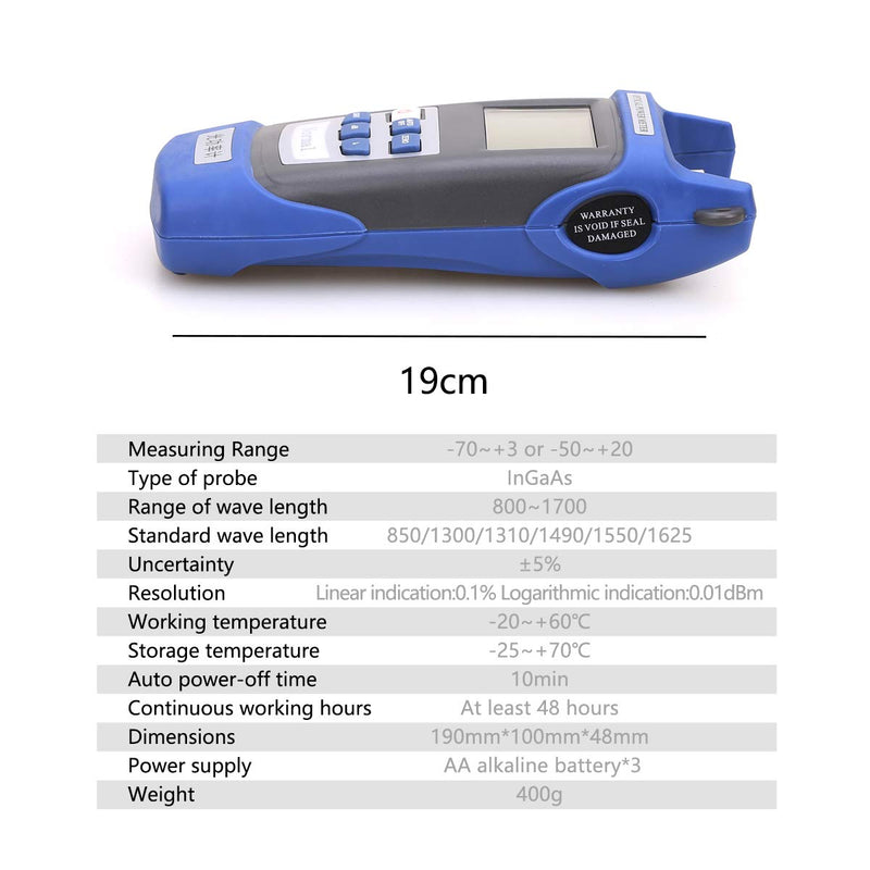 Optical Power Meter Cable Tester connectors-70~+3 and-50~+20Detection Fiber Attenuation Fiber Power Meter KELUSHI (Blue -50 ~ + 20) Blue -50 ~ + 20