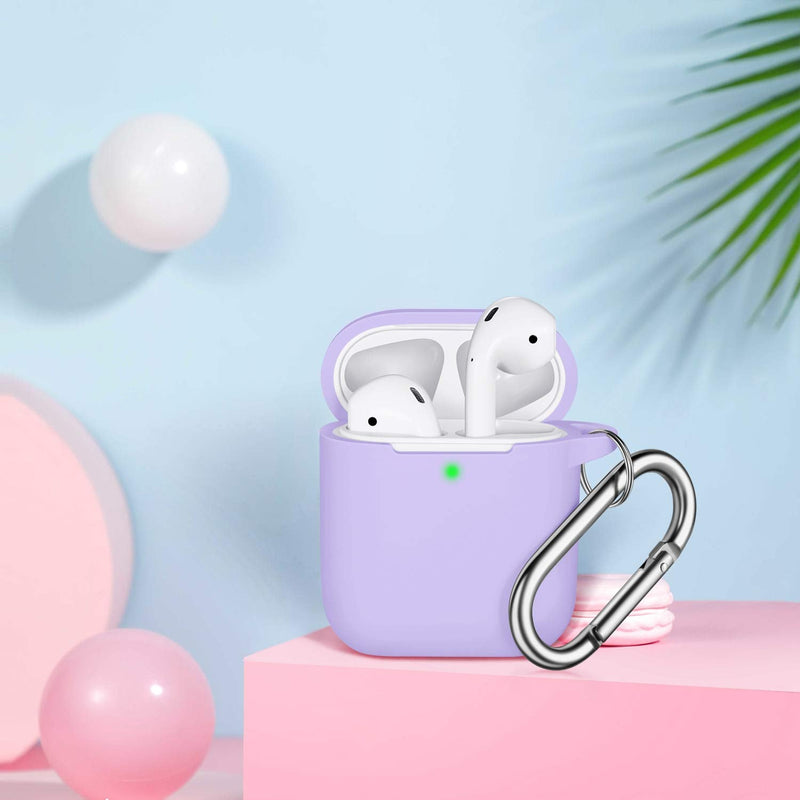 R-fun AirPods Case Cover , Soft Silicone Protective Cover with Keychain for Women Men Compatible with Apple AirPods 2nd 1st Generation Charging Case, Front LED Visible-Pink Purple B-Pink purple