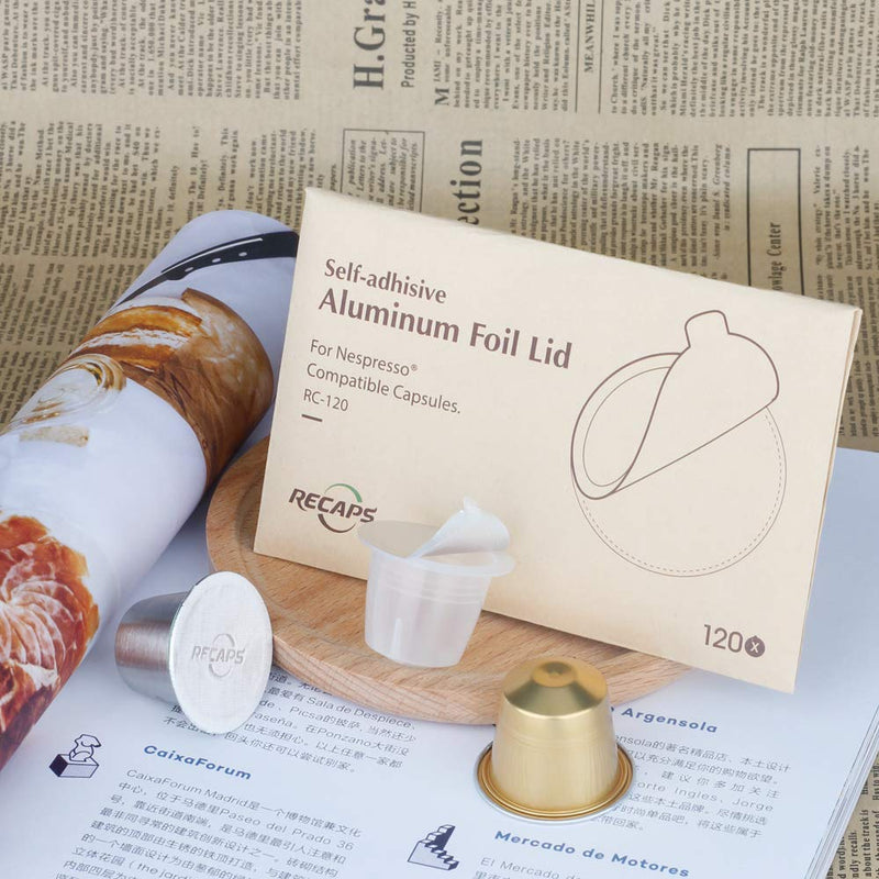 RECAPS Aluminum Espresso Lids Foil Seals Reusable Pods Compatible with Nespresso Original Line (Lids 240 Pcs Only) 37mm in Diameter