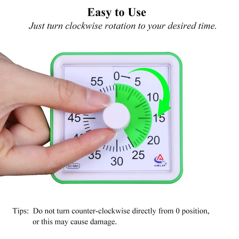 AIMILAR 60 Minute Visual Timer - Silent Timer Time Management Tool for Classroom or Meeting Countdown Clock for Kids and Adults (Green) Green
