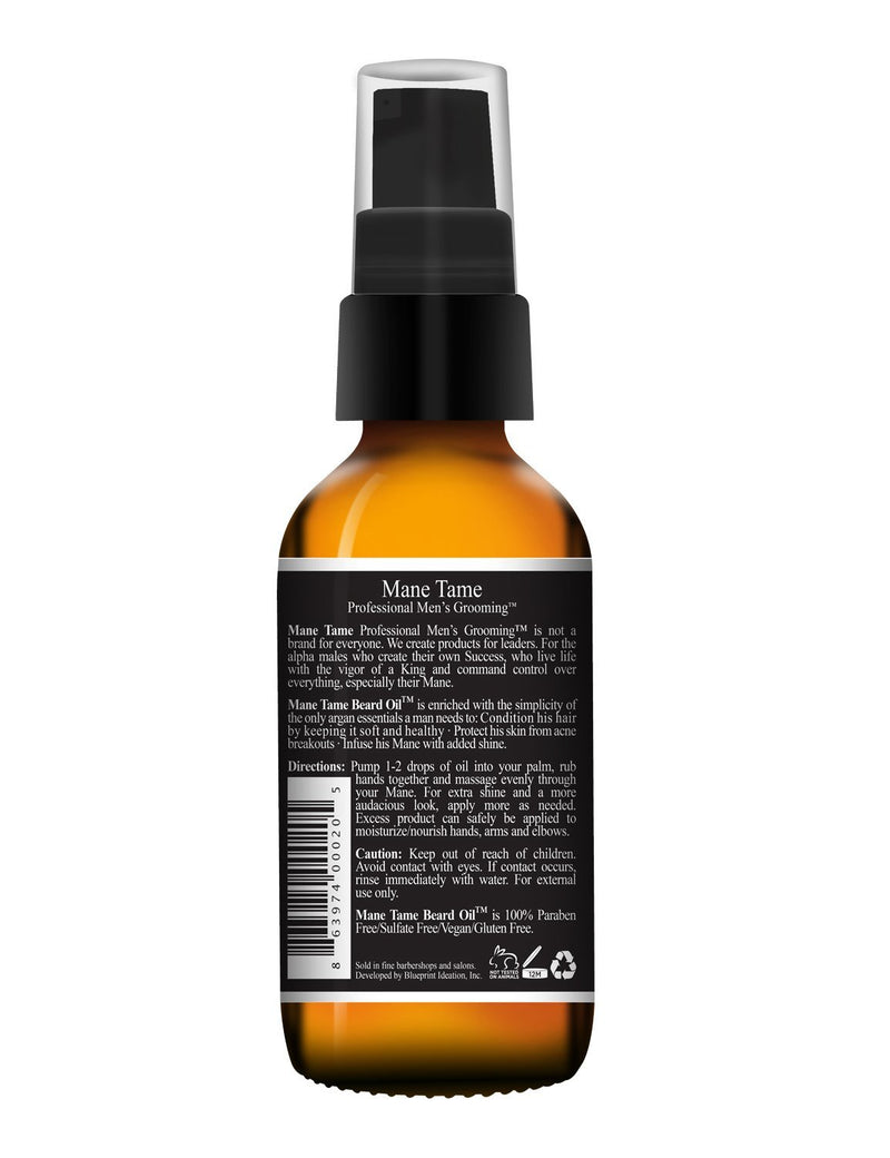 Mane Tame Beard Oil - Freshly Showered Scent Women Love - No Fuss Pump 2oz Bottle - Organic Oils Softens Your Beard and Stops Itching - Great Beard Oil and Conditioner For Men