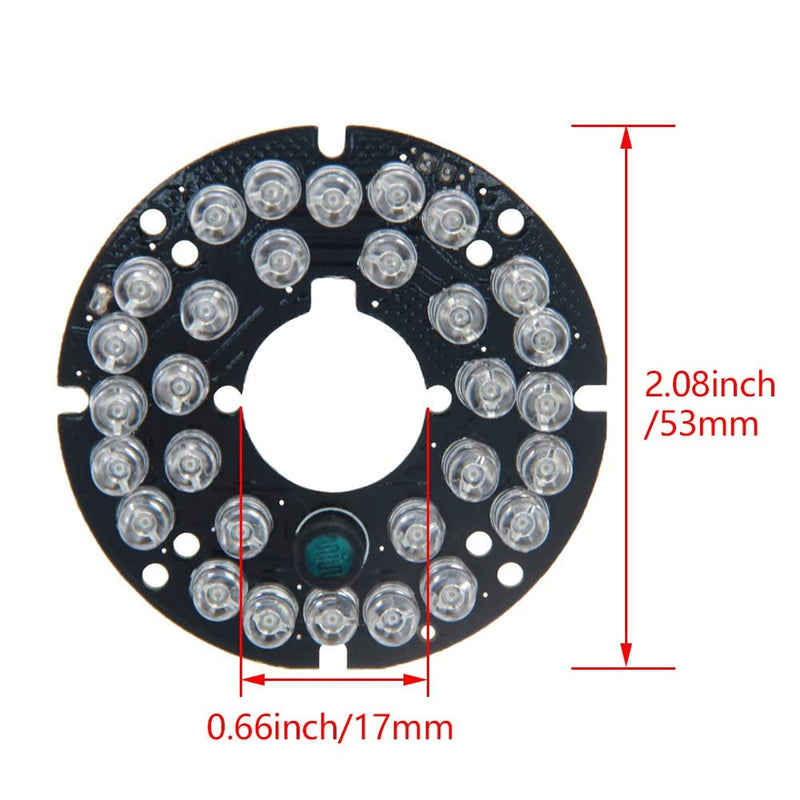 Bettomshin 1Pcs OD 2.1 Inch 30 LED IR Infrared Illuminator Board, 90 Degree Round Plate Bulb for CCTV Security Cameras Monitoring Night Vision White 1Pcsx53mmx90°