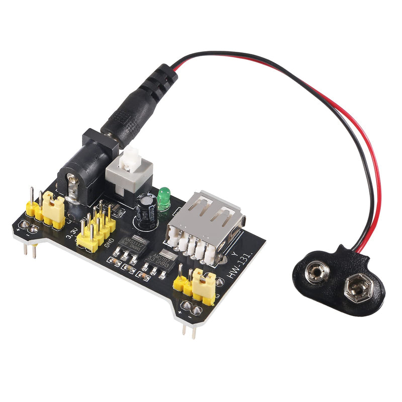 AITIAO 6Pcs MB102 3.3V/5V Solderless Breadboard Power Supply Module with 6Pcs 9V Battery Clip Buckle T-Type Power Cable Male 2.1MM DC Jack Plug for Arduino Nano