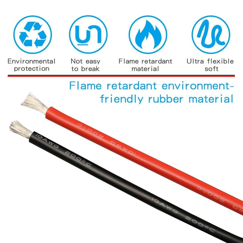 BNTECHGO 10 Gauge Silicone Wire 3 ft red and 3 ft Black Flexible 10 AWG Stranded Copper Wire 10 AWG 3ft red and 3ft black silicone wire red and black