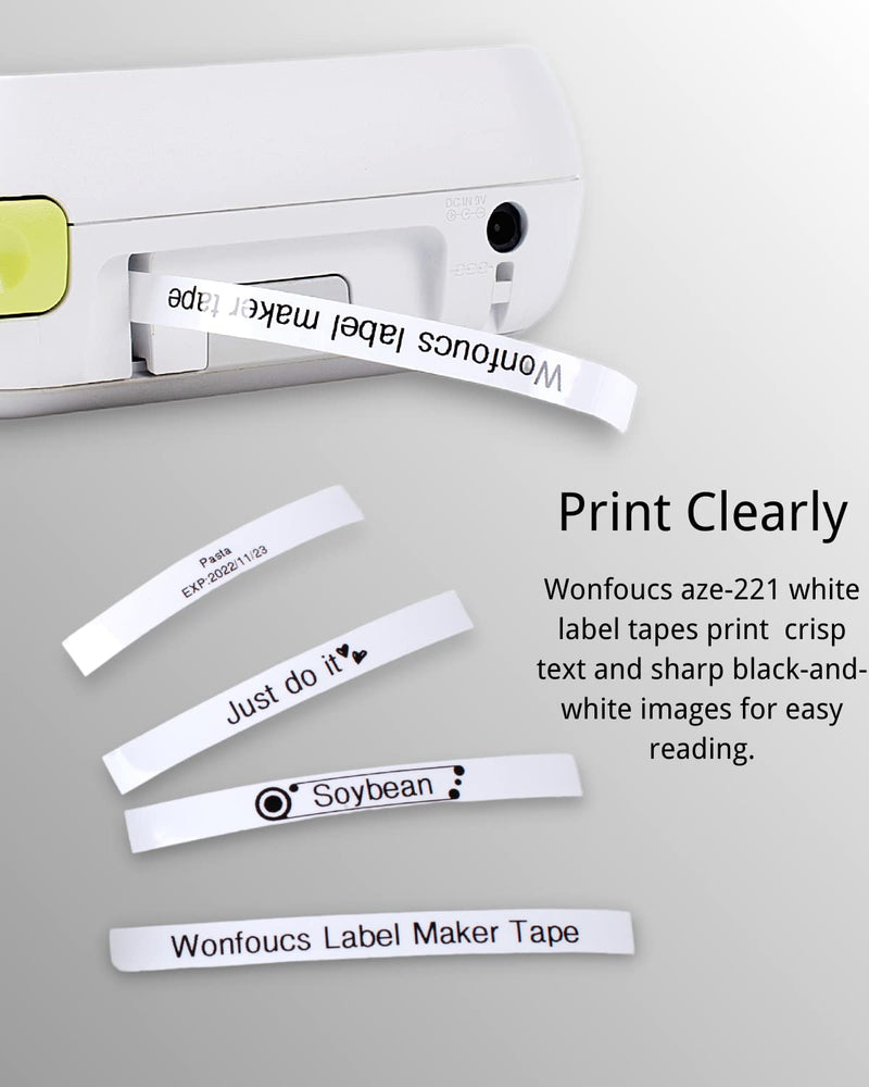 9mm 0.35 Inch Laminated White TZ Tape Replace for Brother TZe-221 TZe221 PTouch Label Tape Compatible with Brother P-Touch Label Maker PT-D210 PT-D220 PT-H103W PT-1890 PT-D600 PT-D410, 4-Pack 9mm x 8m