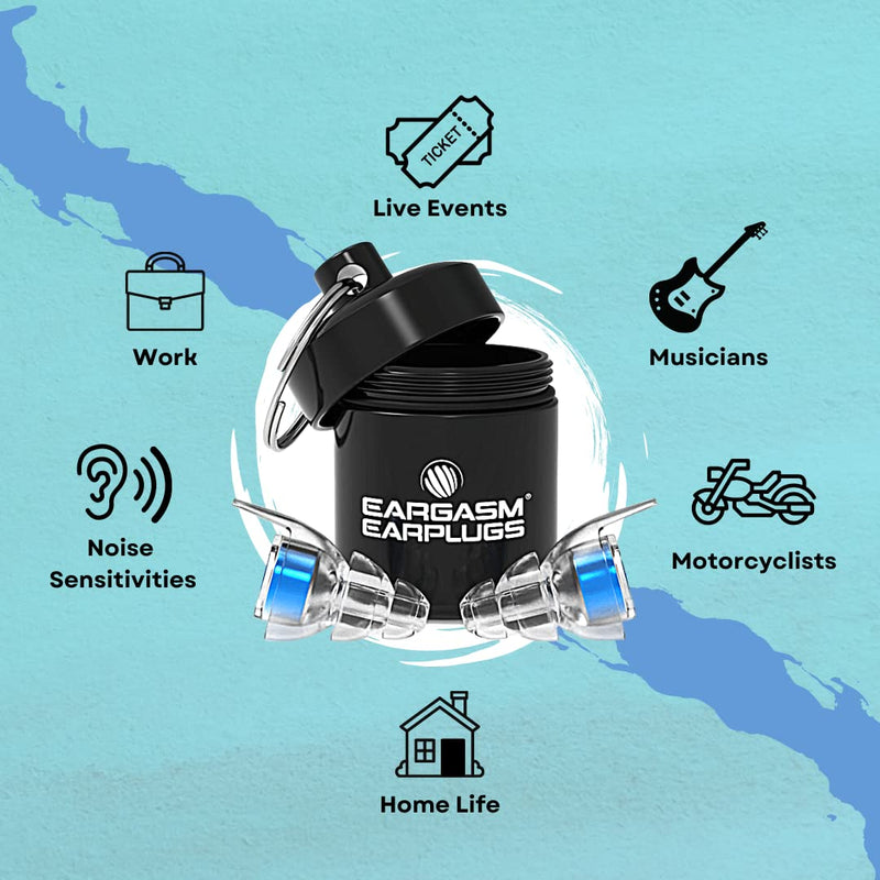 Eargasm High Fidelity Earplugs for Concerts Musicians Motorcycles Noise Sensitivity Conditions and More (Ear Plugs Come in Premium Gift Box Packaging) - Blue