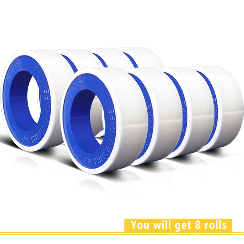 8 Rolls 1/2 Inch(W) X 520 Inches(L) Teflon Tape,for Plumbers Tape,Plumbing Tape,PTFE Tape,Thread Tape,Plumber Tape for Shower Head,Pipe Sealing,Thread Seal,White 8 Rolls