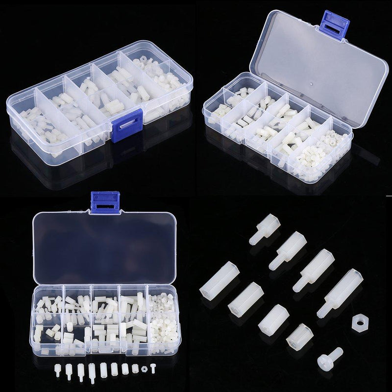 200pcs M2.5 Nylon Hex Standoff Waterproof Male Female Bolts Nuts Assortment Set with Plastic Box