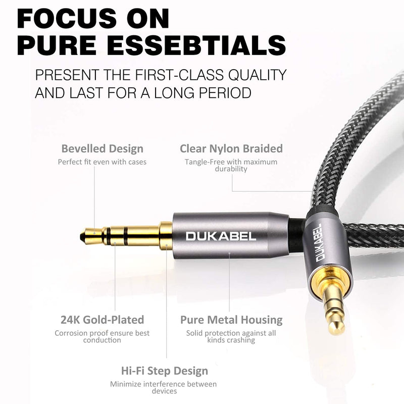 DUKABEL Top Series 3.5mm AUX Cable Lossless Audio Gold-Plated Auxiliary Audio Cable Nylon Braided Male to Male Stereo Audio AUX Cord Car Headphones Phones Speakers Home Stereos (4 Feet (1.2 Meters)) 4 Feet / 1.2 Meters Grey