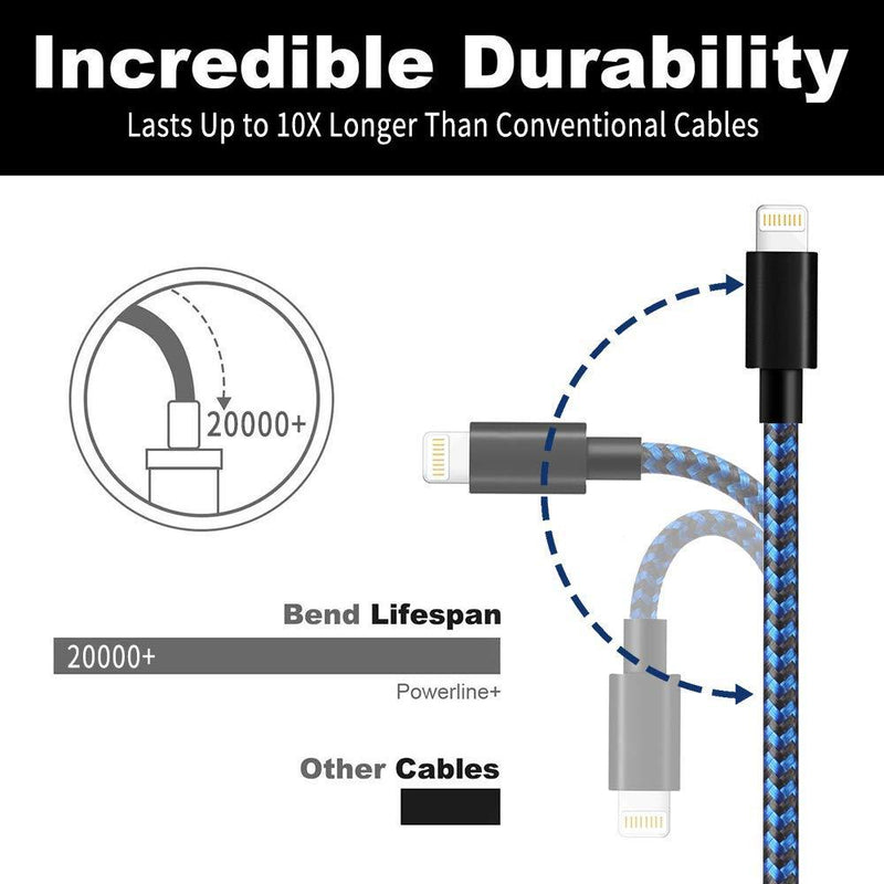 iPhone Charger [MFi Certified] 3Pack Charging Cable Nylon Braided USB Charger Cord Compatible with iPhone 12/11/XS/XR/X/8/8Plus/7/7Plus/6/6S Plus/SE/5/iPad (Blueblack) BlueBlack