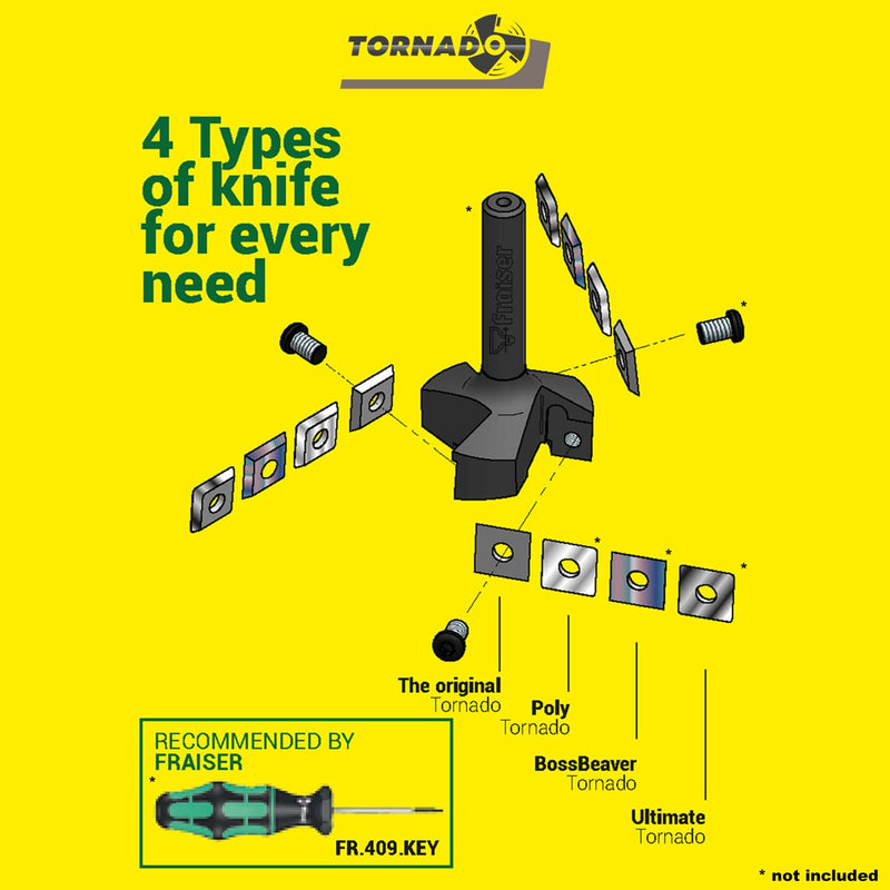 TORNADO Fraiser replacement blades, pack of 10, for router bits, high hardness U2300, square side sharpened, fixable with screw (12X12) 12X12