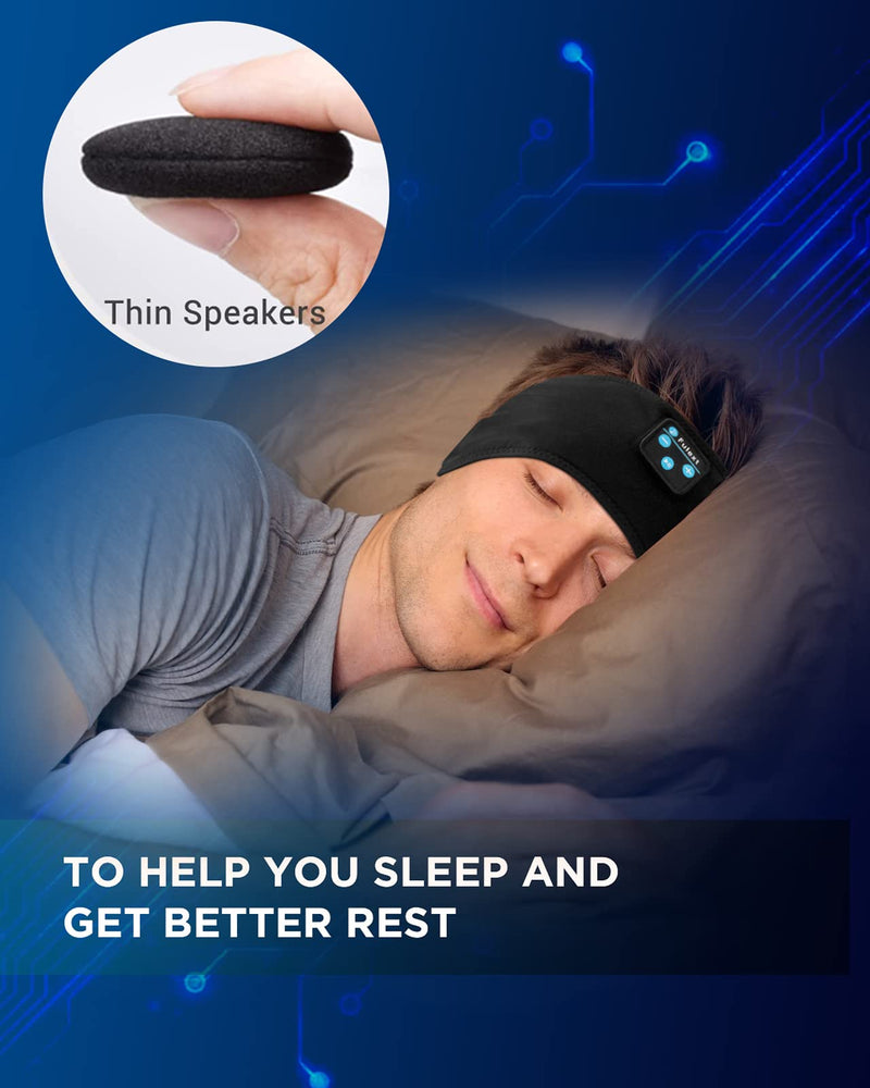 Perytong Sleep Headphones Bluetooth Headband Wireless Sports Headphones Headband, Long Playtime Lightweight Headphones Hi-Fi Stereo Ergonomic ASMR Sleep Headphone Cool Gadget Gift for Men Women Black Dark Black