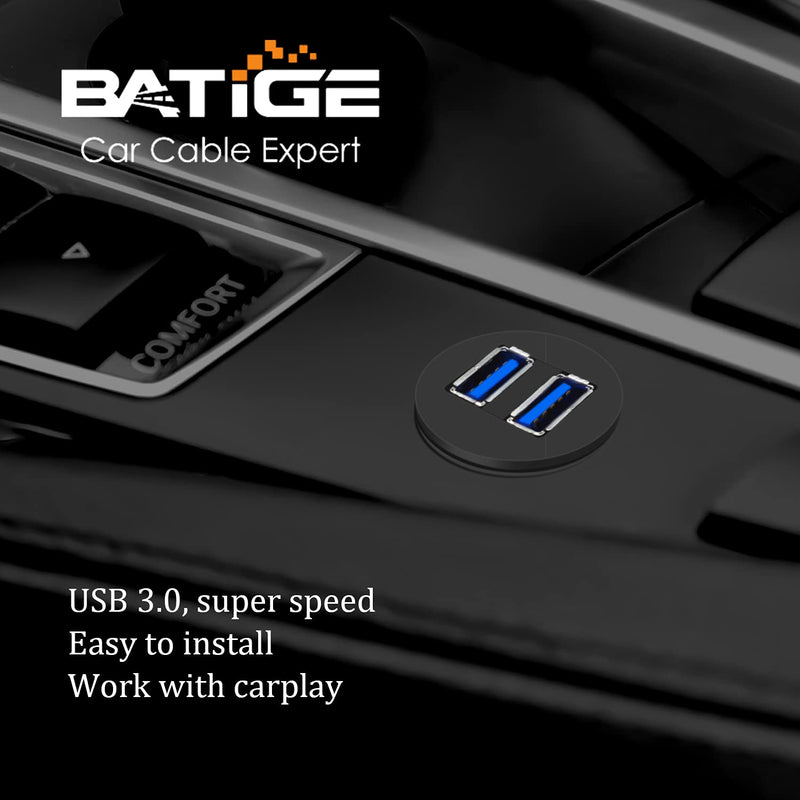 BATIGE 2 Ports Dual USB 3.0 Male to USB 3.0 Female AUX Flush Mount Car Mount Extension Cable for Car Truck Boat Motorcycle Dashboard Panel -3ft Dual Port