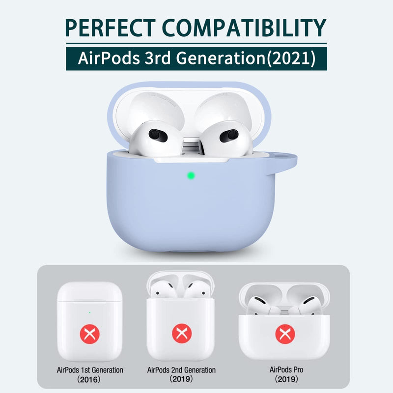 MHYALUDO AirPods 3 Case Cover, Soft Silicone Protective Case Skin for Airpods 3rd Generation 2021 Charging Case with Keychainï¼ŒFront LED Visible-Sky Blue B1-Sky blue
