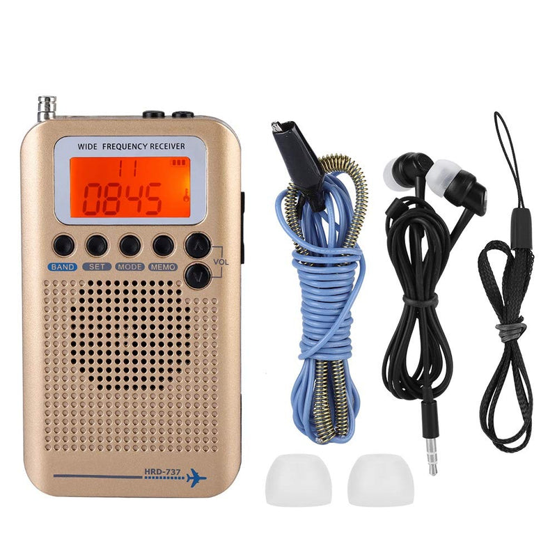 Air Band Radio Receiver AIR FM AM CB SW VHF Full Band Hand-held Aircraft Digital Travel Radio with Extended Antenna Build in Battery Wide Frequency LCD Display with Alarm, Earphones (Brass) Brass