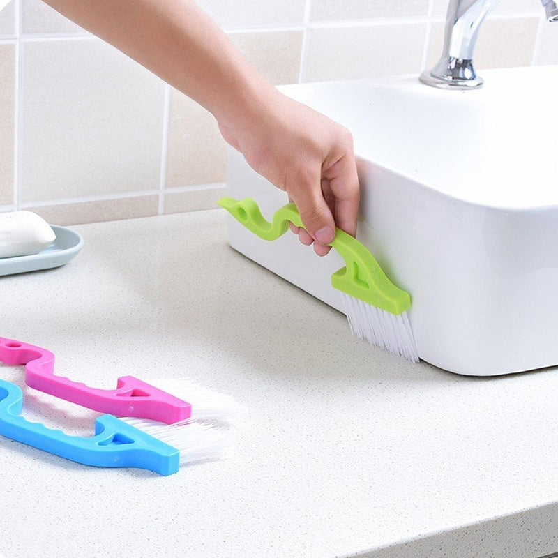 Trycooling 2 Sets Hand-held Groove Gap Cleaning Tools Door Window Track Kitchen Cleaning Brushes (Random Color-Blue, Yellow, Pink)