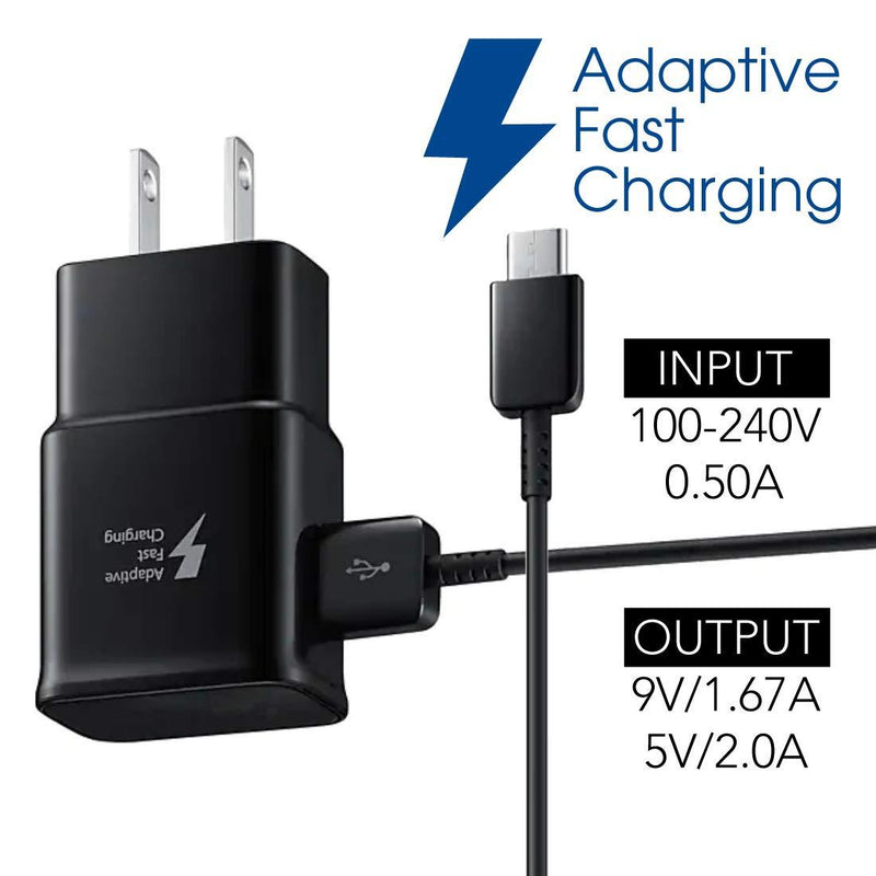 Adaptive Fast Type C Charger Compatible Samsung Galaxy S21+ S21 Ultra 5G S9 S8 Plus S10 S10e S20 FE Note 8 9 10 20 Plus, 2 Pack Charging Adapter + 2 Pack 6.6ft USB-C Cables