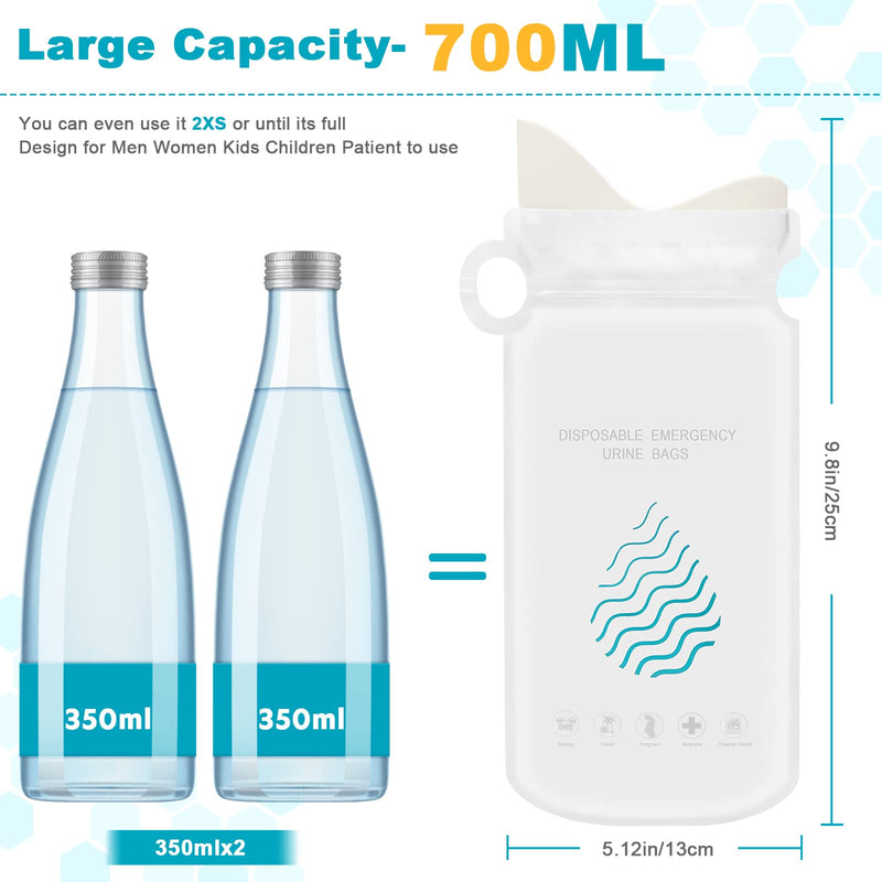 OUMEE 8/12/20 Pack 700ML Emergency Disposable Urinal Bags, Camping Pee Bags Unisex Urine Bag Vomit Bag for Travel Traffic Jam Portable Toilet Pee Bags for Men Women Children Patient White-12 Pack
