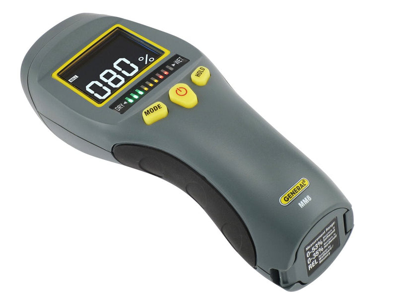 General Tools LCD Moisture Meter MM8 - Leak and Humidity Detector - Pinless and Non-Invasive Pinless/White on Black Screen