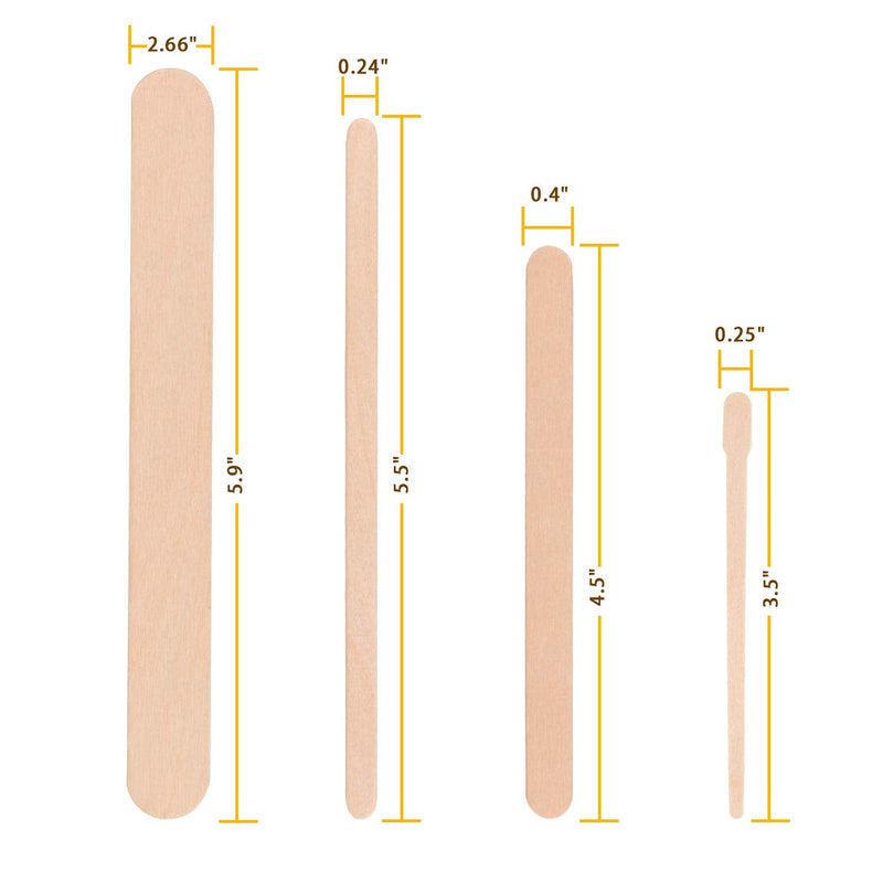 Whaline 4 Style Assorted Wax Spatulas Wax Applicator Sticks Wood Craft Sticks, Large, Medium, Small, 500 Pieces