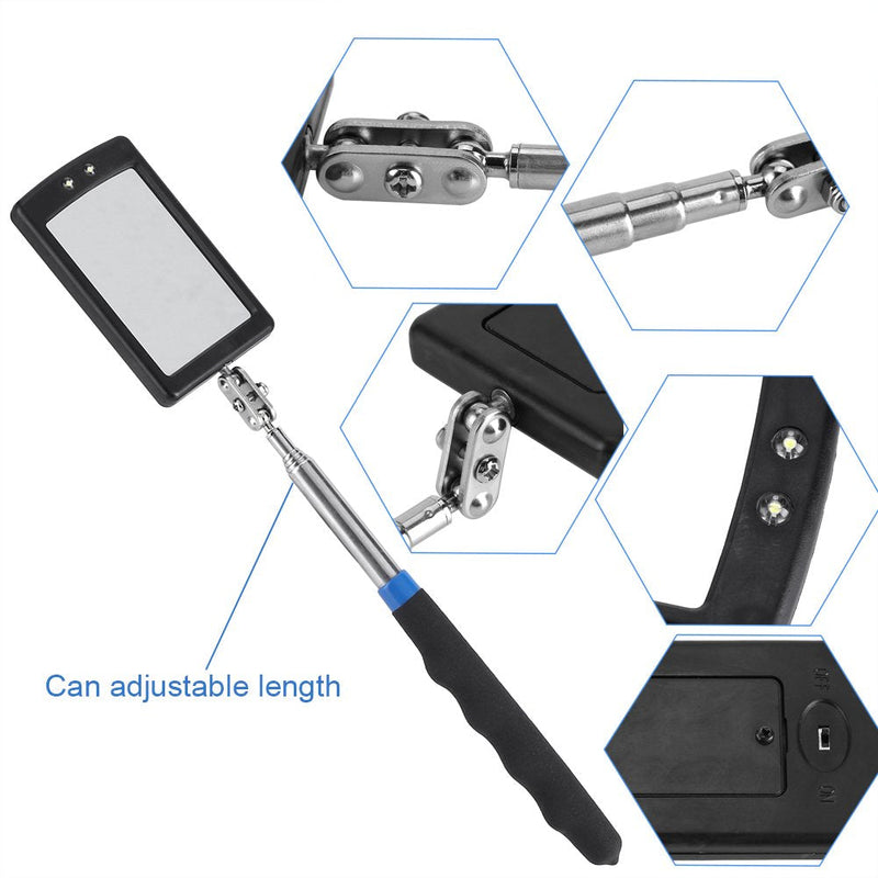 Telescoping LED Lighted Inspection Mirror Adjustable 360 Degree Flexible Rotation for Additional Viewing Vehicle Inspection Mirror