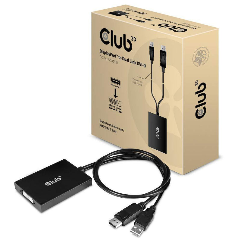 Club 3D CAC-1010 DisplayPort to DVI Dual-Link DVI-D Active Adapter for Your Monitor/Display - USB A Powered – 2560x1600 Resolution HDCP Supported NOT for Apple Cinema Monitors, Black HDCP ON