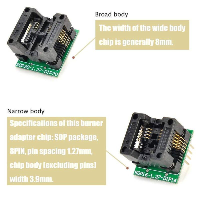 Ximimark 2Pcs SOIC8 SOP8 to DIP8 IC Programmer Socket Converter Adapter Module 150mil 200mil For 25xx Eeprom Flash