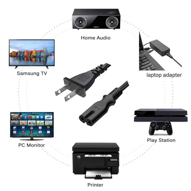 DTK 5 ft / 1.5M IEC 60320 IEC-320-C7 Power Cord for Toshiba JVC Vizio TCL Hisense TV, Sony PS3 PS4, Xbox One X/S,2 Solt C7 Replacement Cord Power Cord Black Color