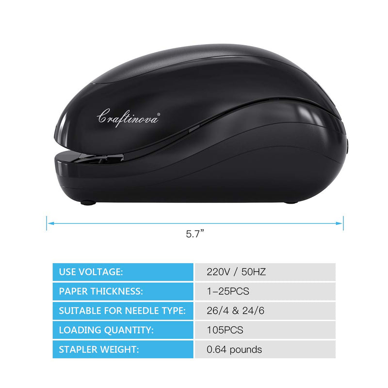 Craftinova Electric Stapler,Including 2000 Staples and 1 adapters,Suitable for Palm Size and high Comfort，25 Sheet Capacity, AC Adapter or Battery Powered，Battery not Included，(Black)… Black