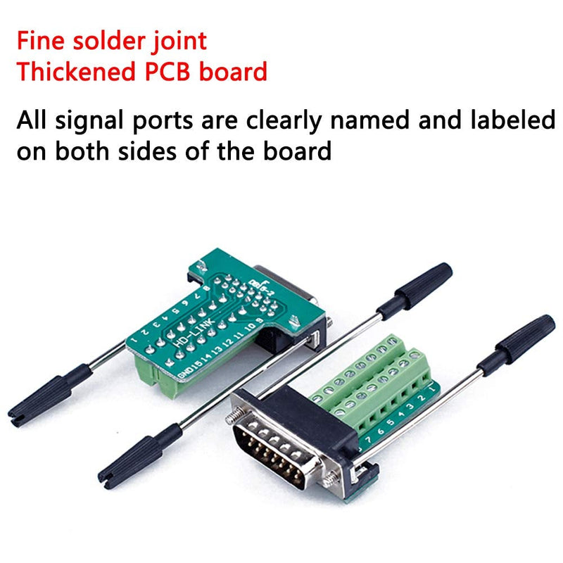 ANMBEST DB15 Solderless Serial to 15-pin Port Terminal Female Adapter Connector Breakout Board with Case Long Bolts Nuts (Female)