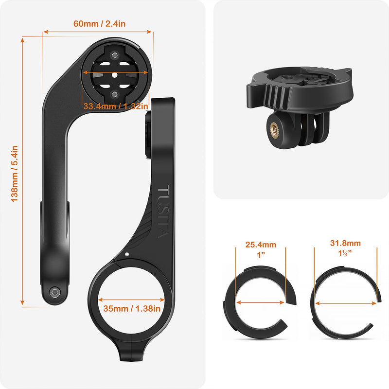 TUSITA Flush Out Front Mount and Quarter-Turn to Friction Flange Mount Adapter Compatible with Garmin Edge GPS Bike Computer, XOSS G/G+ - Cycling Handlebar 25.4mm 31.8mm Light Holder Camera Bracket