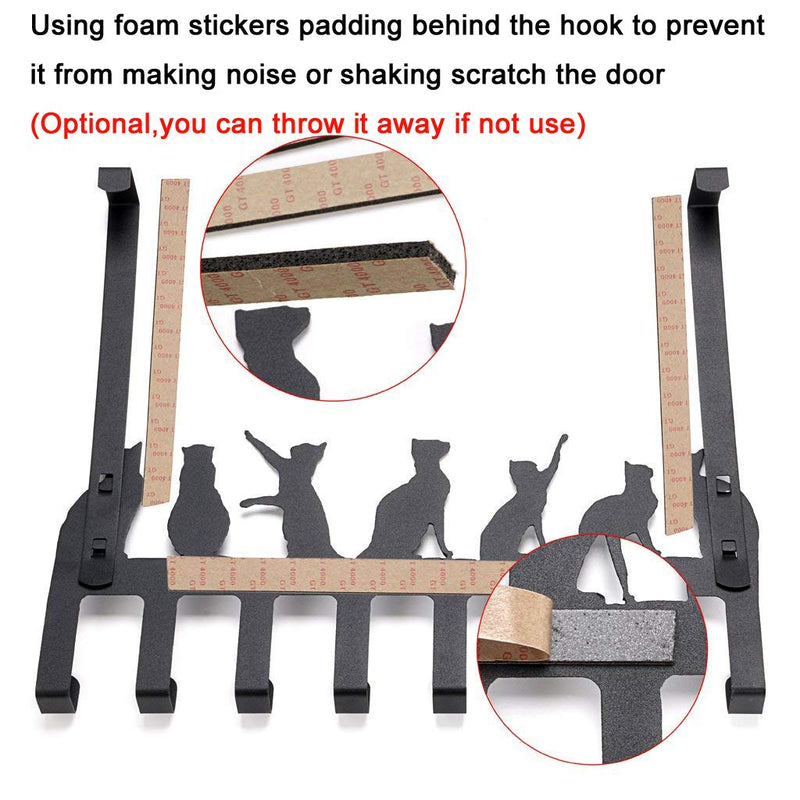 Wintek Over the Door Hook Hanger, Heavy Duty Organizer Rack for Towel, Hat,Hoodies,Coat , Cloth,Bag - 8 Hooks (Black) cat