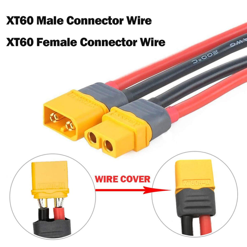 Upgrades XT60 Connectors 12awg 5.9inch Wire with Solder Point Cover (3 Female + 3 Male) 3D Printer Power Supply Extension