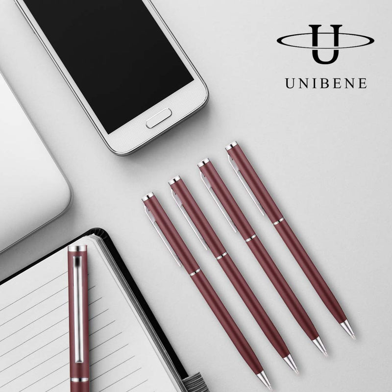 Unibene Slim Metallic Retractable Ballpoint Pens - Matte Burgundy, Nice Gift for Business Office Students Teachers Wedding Christmas, Medium Point(1 mm) 6 Pack-Black ink