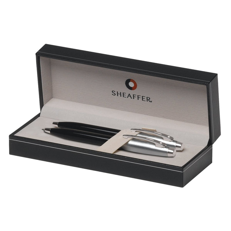 Sheaffer Gift Collection 100 Series Ball Point and Mechanical Pencils Set, Glossy Black Barrel with Chrome Cap with Refill and Lead (SH/9313-9)