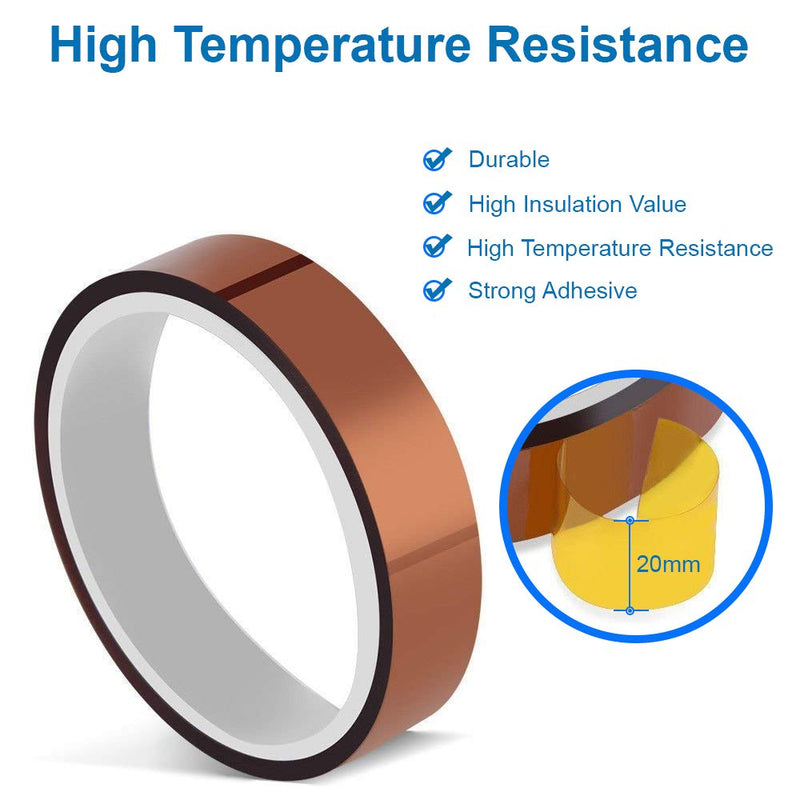 MMOBIEL 20mm ESD Heat Resistance Polyimide Tape Sticker Strong Adhesive 30 m Long Heat Resistant up to 280°C Gold