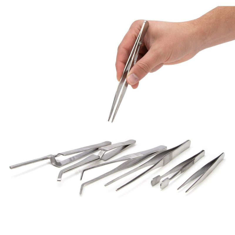 Steelman 7-Piece Tweezer Variety Tool Set for Electronic Repairs, Jewelry Making, and Model Building, Stainless Steel, Includes Sharp, Angled, Blunt, and Offset Tips, Storage Case Included 7-piece set