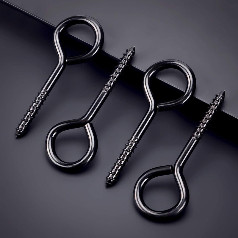 5 Inch Eye Hooks, Eye Bolts Screw in Hooks Stainless Steel, 4 Pcs, Black