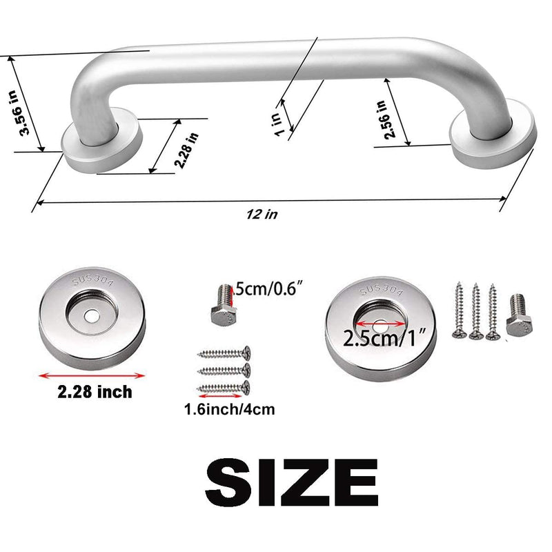 12 Inch Stainless Steel Shower Grab Bar - ZUEXT Shower Handle, Bathroom Balance Bar - Safety Hand Rail Support - Handicap, Elderly, Injury, Senior Assist Bath Handle (w/ Self-adhesive Stick-on Hook) 12Inch Shower Bar-Stainless Steel